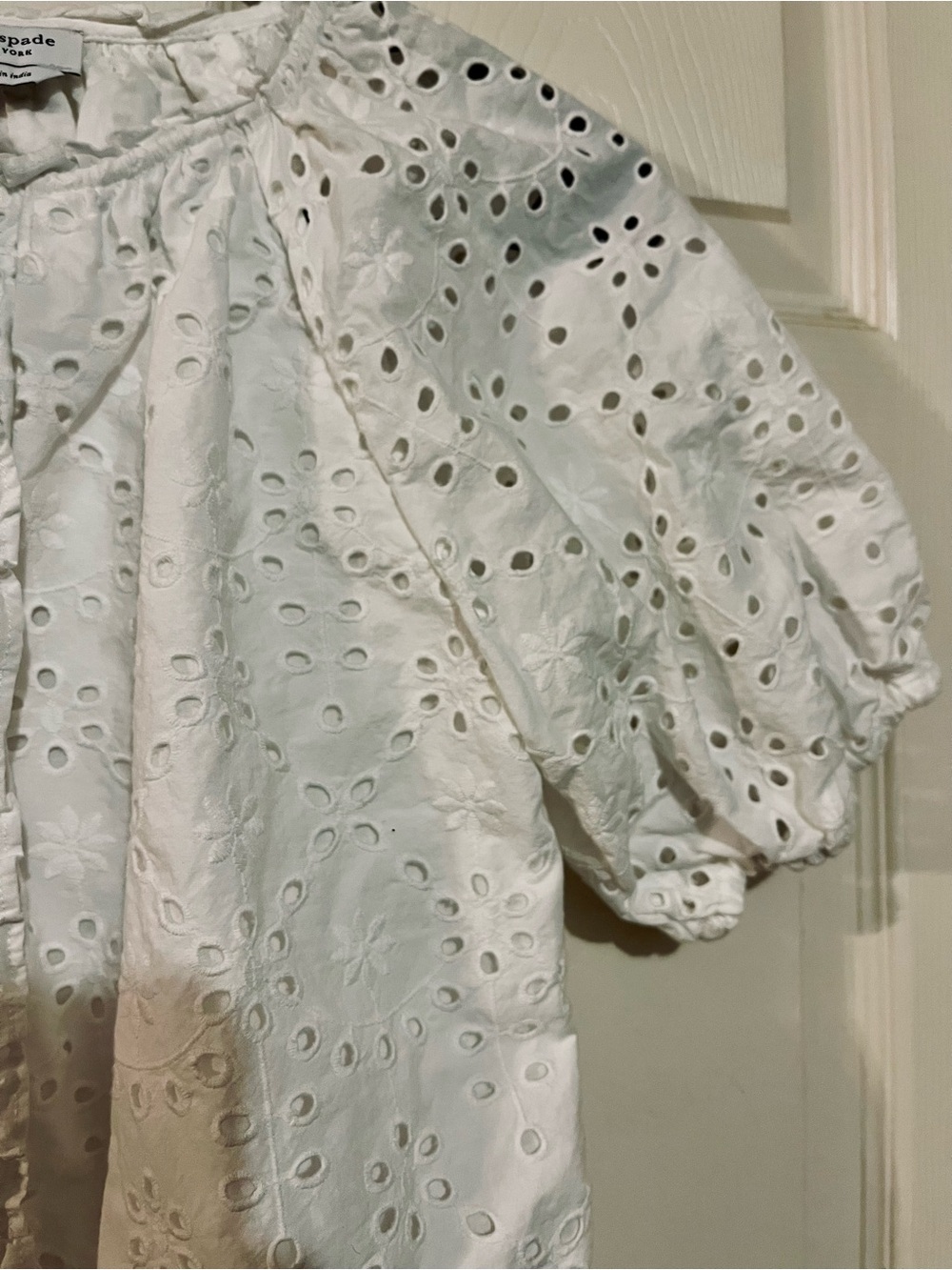 kate spade White Eyelet Puff-Sleeve Blouse - Picture 3 of 5